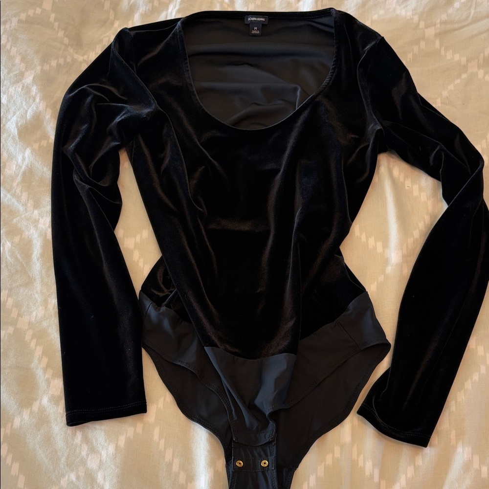 Jcrew Black Velvet Long Sleeve Scoop Neck Bodysuit